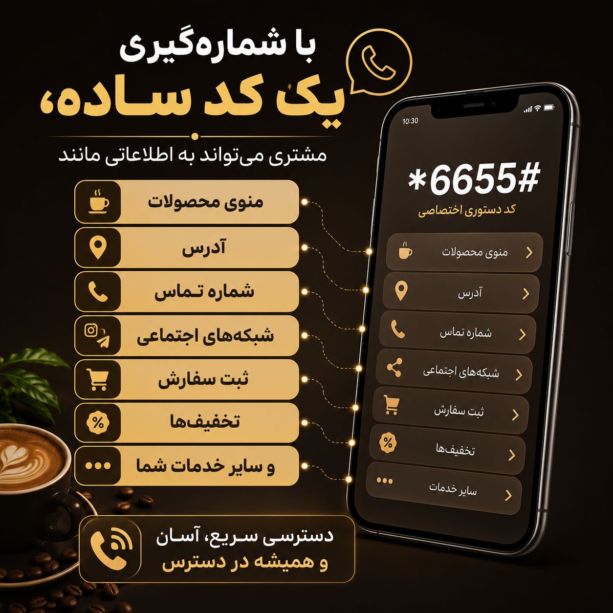 معرفی کد دستوری ویژه قهوه فروشی