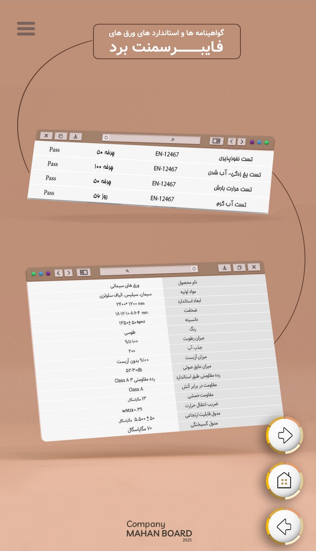 جدول فنی و گواهینامهها