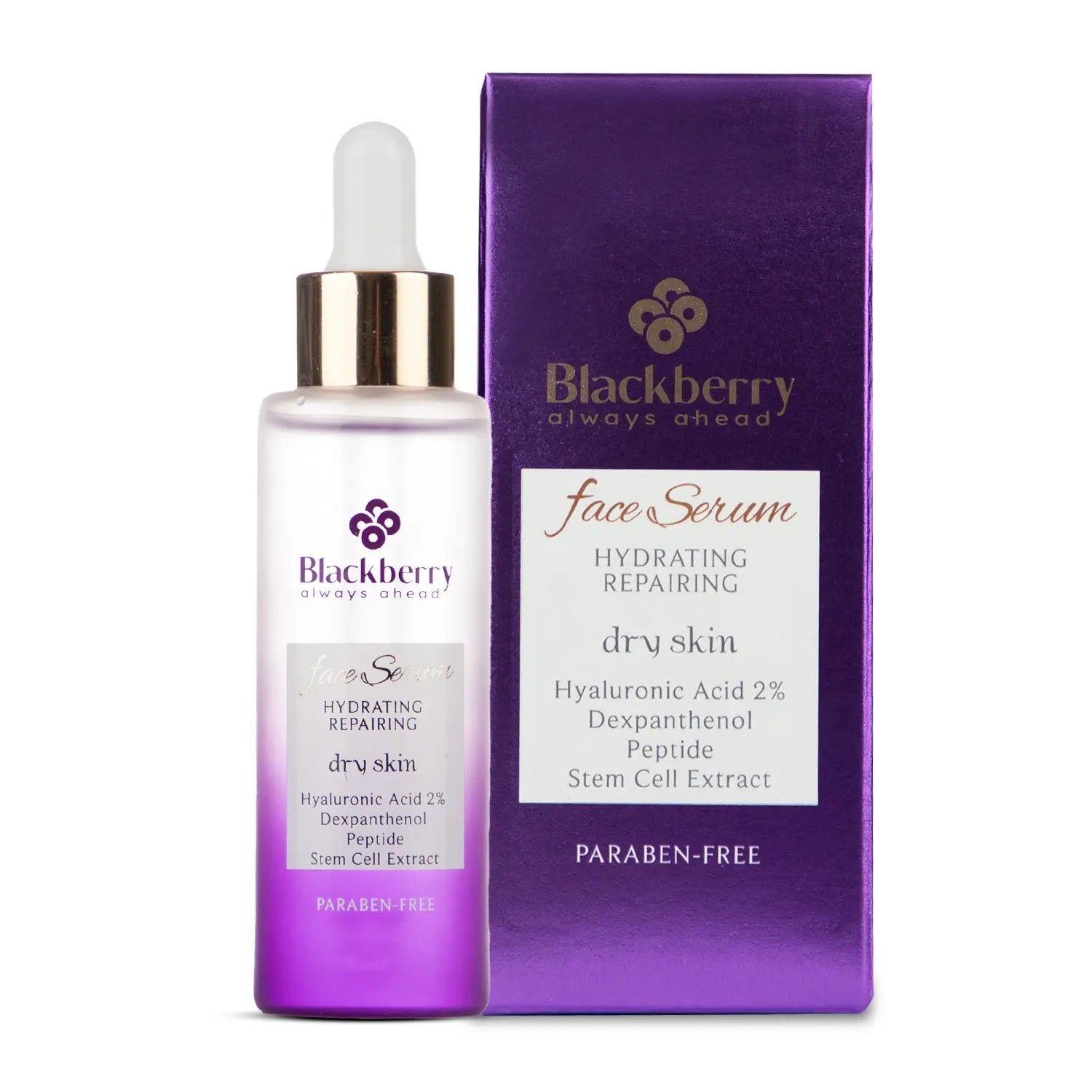 سرم صورت آبرسان و ترمیم کننده بلک بری حاوی2%هیالورونیک اسید و دکسپانتنول مناسب پوست خشک