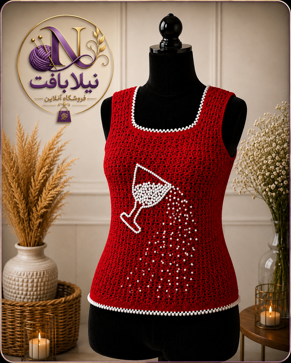 تاپ بافتنی دست‌بافت زنانه مروارید