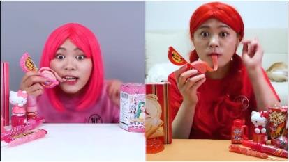 چالش خوردن خوراکی های صورتی و قرمز