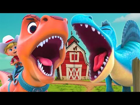 پوستر برخورد حماسی تیرانوسوروس رکس در مقابل اسپینوزور! مزرعه...