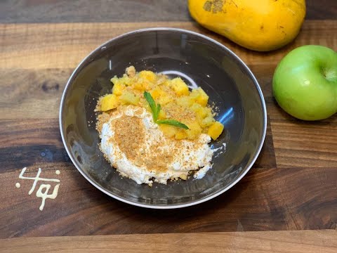 پوستر چیز کیک سیب انبه با گردو با نواب - mango and apple cheese...