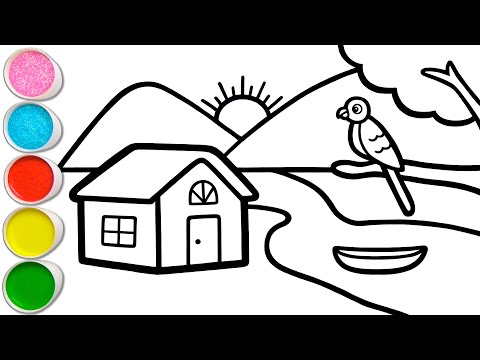 پوستر نقاشی تصویر روستا، رنگ آمیزی برای کودکان و نوزادان بیایید...