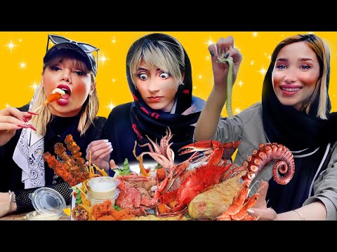 پوستر خرچنگ خوردم 😲 تست غذای دریایی چینی با ارزو و بهار😱ولاگ کیش