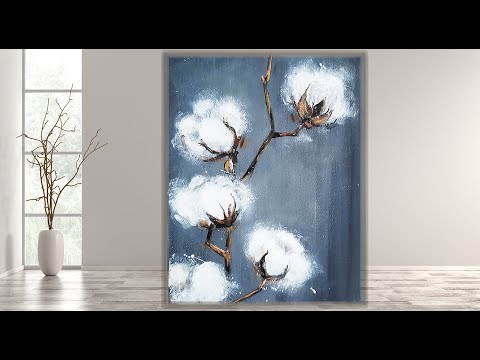 آموزش ساخت گل‌های پنبه‌ای / نقاشی اکریلیک مرحله به مرحله بر روی کانوس برای مبتدیان