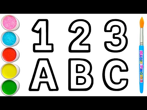پوستر نقاشی، رنگ آمیزی و رنگ آمیزی حروف 3D 123 و ABC برای کودکان...