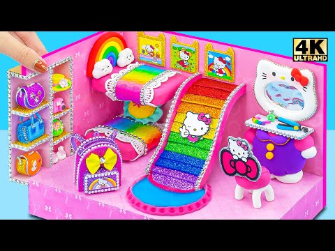 پوستر ساخت اتاق خواب هلو کیتی با تخت‌خواب رنگارنگ، اسلاید از خاک...