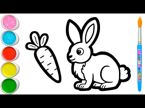 پوستر نقاشی، رنگ آمیزی و نقاشی تصویر خرگوشی که هویج می‌خورد برای...
