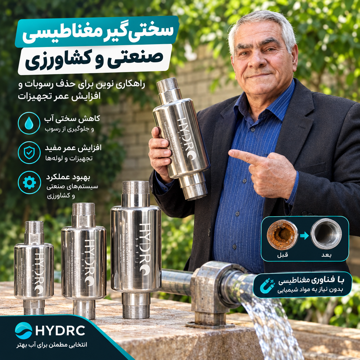 تصویر محصول سختی‌گیر مغناطیسی هیدروسافت نوین فارس برای کاربردهای صنعتی و کشاورزی