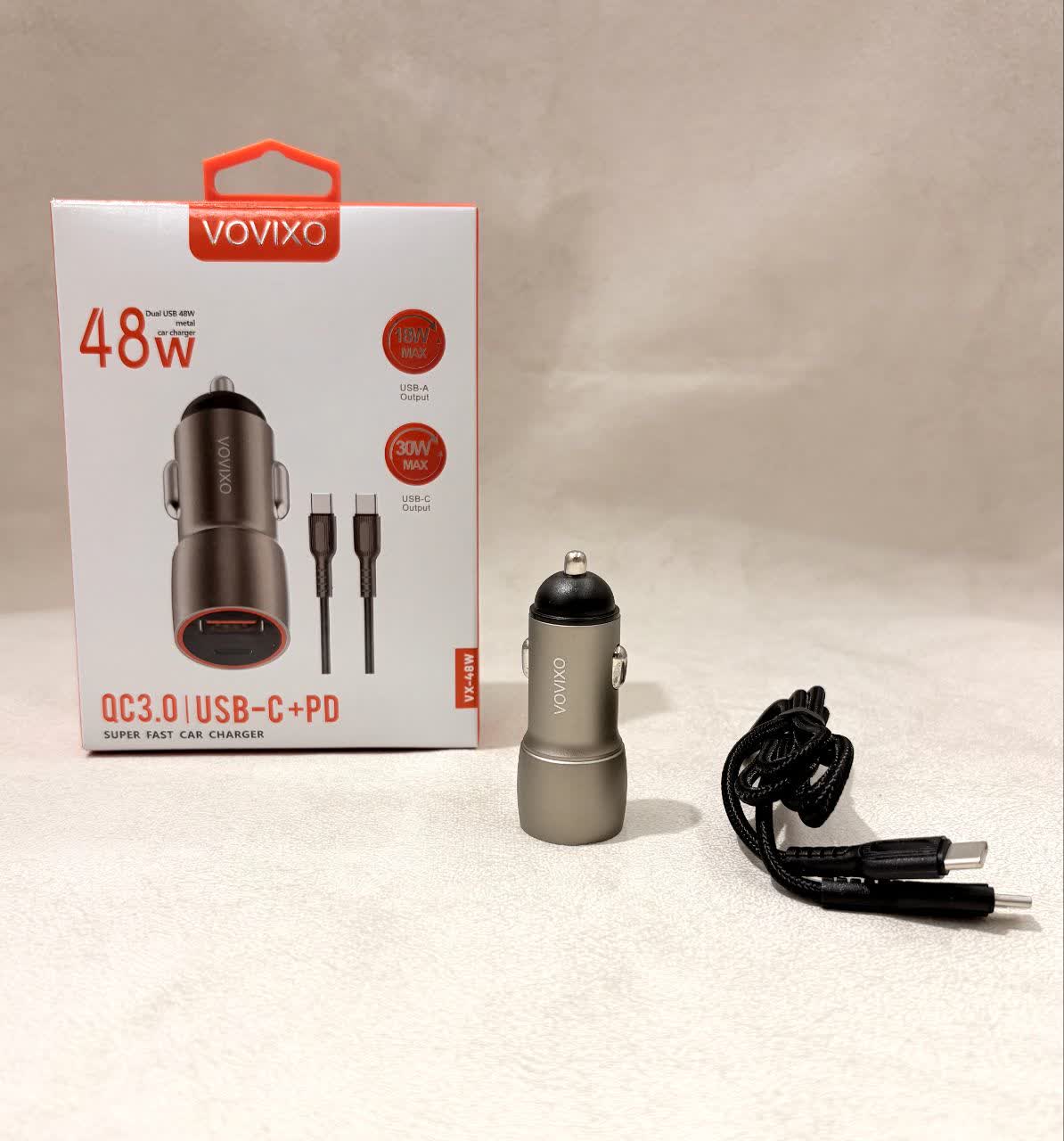 شارژر فندکی VOVIXO
ورودی : DC 12-24V
خروجی 12V/2.5A، 9V/3A،USB-C (PD): 5V/3A (حداکثر 30 وات)
خروجی 12V/1.5A، 9V/2A،USB-A (QC 3.0): 5V/3A (حداکثر 18 وات)
ابعاد : 25x25x60 میلی متر