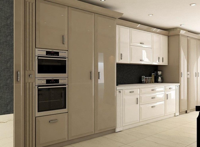 نمونه اجرای کابینت هایگلاس با طرح چوب گرم و طبیعی در کرج