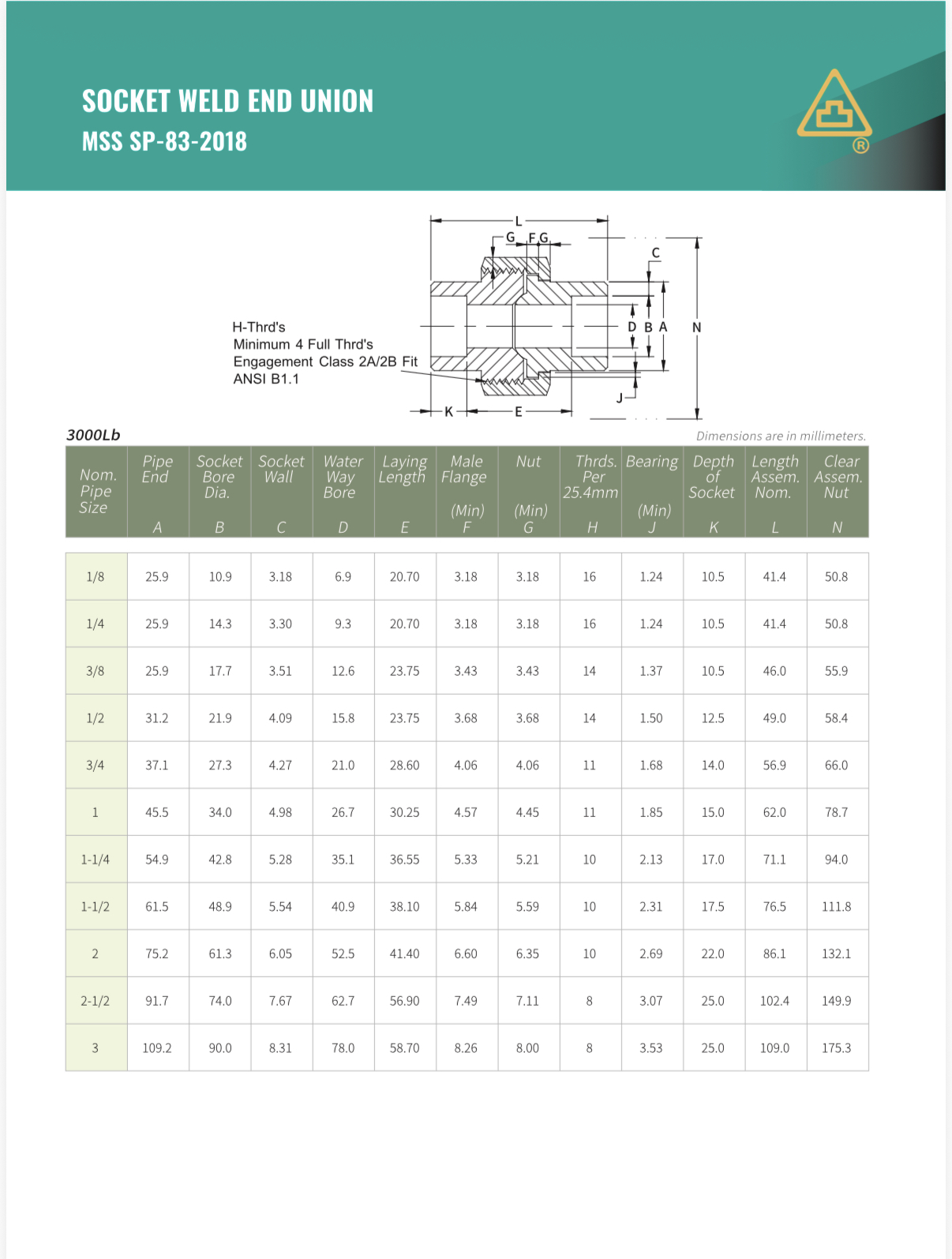 SOCKET WELD ENDUNION CL3000