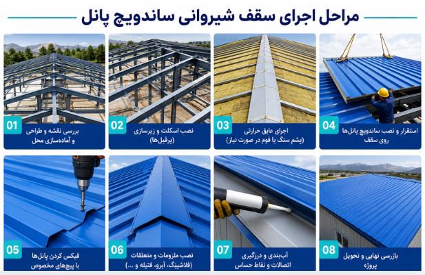 مراحل اجرای سقف شیروانی ساندویچ پانل