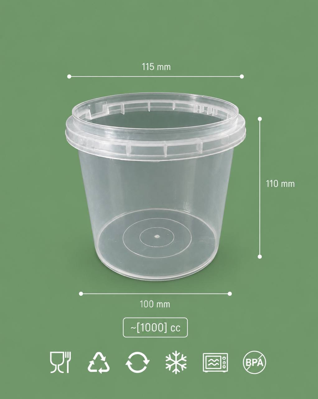ظرف گرد 1000 cc، ارتفاع110 mm