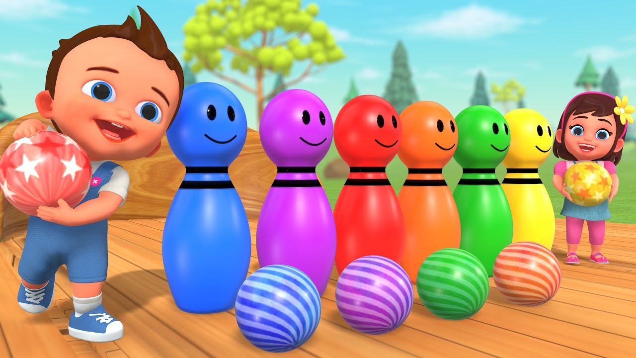 یادگیری رنگ‌ها با بولینگ 🎳🌈 | تفریح فضای باز برای نوزادان — انیمیشن آموزشی ۳ بعدی