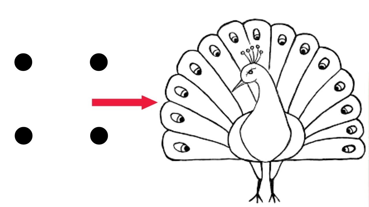 پوستر نقاشی یک طاووس زیبا با استفاده از 4 نقطه راهکار آسان نقاشی...