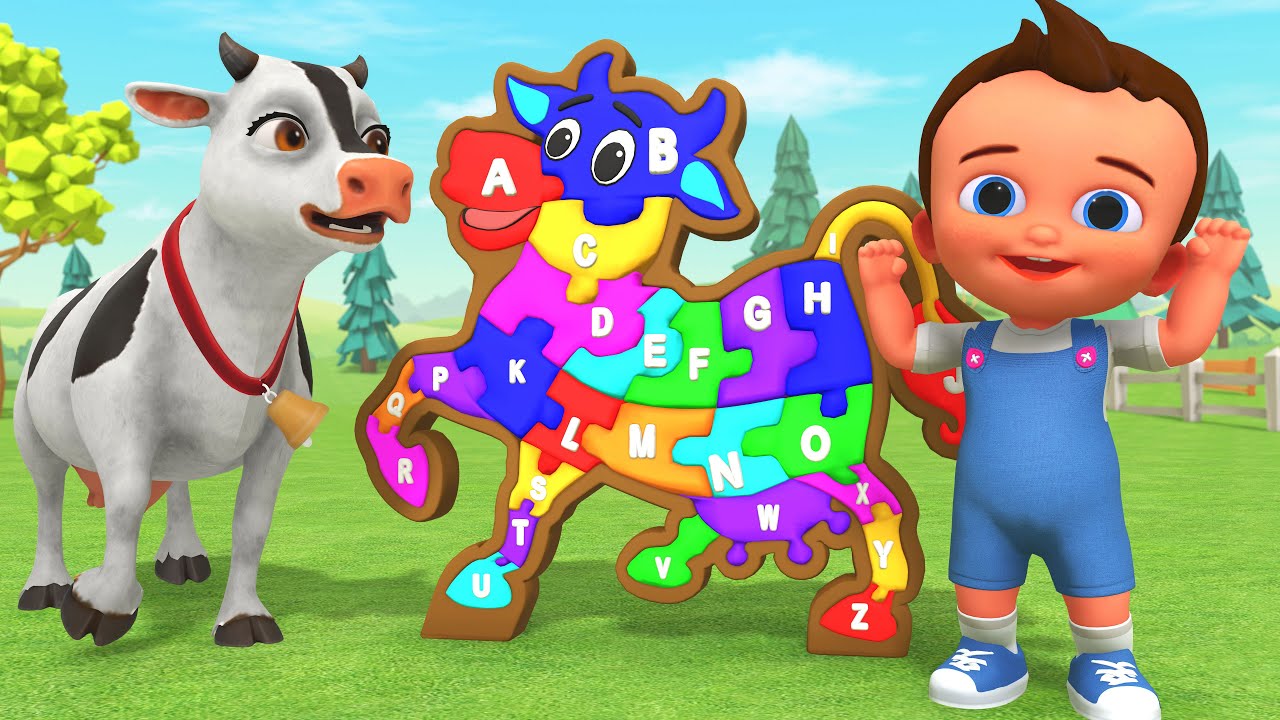 یادگیری الفبا با نوزاد 👶 | آهنگ الفبا و پازل چوبی گاوی 3D آموزشی