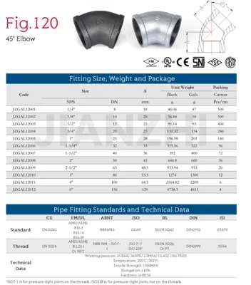 مشخصات فنی زانوی 45درجه از برند K
