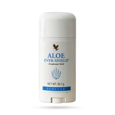 دئودورانت استیکی «آلوئه‌اور شیلد» (Aloe Ever-Shield) یک محصول ضدتعریق است که حاوی ژل خالص آلوئه‌ورا است و به دلیل عدم وجود نمک آلومینیوم، جای لکه روی لباس‌ها باقی نمی‌گذارد و برای پوست زیر بغل مناسب است [1، 2]. این محصول به تنظیم تعریق کمک می‌کند و با داشتن خواص آلوئه‌ورا، پوست را تسکین داده و از تیرگی آن در طولانی‌مدت جلوگیری می‌کند