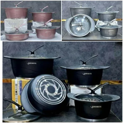 👑سرویس‌قابلمه8پارچ‌چدن‌ 👑 سرویس‌چدن‌مارک‌رودنبرگ بدنه‌این‌سرویس‌ازچدن‌ساخته‌شده‌است‌که‌ماده‌ای‌ مقاوم‌وبادوام‌وبارسانایی‌حرارتی‌بالااست این سرویس‌باچندرنگبندی‌‌مشکی.طوسی. بادمجانی.ورزگلدموجوداست‌ سایز30-26-22 سایزماهیتابه26 کیفیت فووق العاده