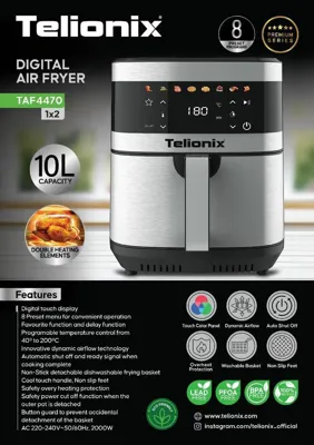 سرخ‌کن‌رژیمی‌‌‌‌‌تلونیکس👑

سرخ کن بدون روغن‌‌TelioniX بابهره‌گیری‌ازفناوری‌جریان‌هوای‌سریع‌منحصربفردموجب‌پخت‌کامل انواع موادغذایی‌می گرددجریان‌سریع‌‌‌هوای‌گرم موجب‌میشودلایه‌های‌داخلی‌غذاکاملانرم‌شود

باتوان2000وات.ظرفیت:10لیتر

جنس دیگ:تفلون نچسب

پخت: بوسیله چرخش هوای گرم‌قابلیت ها

:سرخ کردن، گریل کردن، کیک پختن

طول سیم‌1متر

سیستم قطع کن خودکارقابلیت تفکیک قطعات‌

دسته های عایق حرارت‌دارد