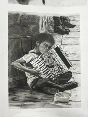 تابلو کودکان کار اثر هنرجو ابعاد تقریبی ۵۰در۷۰ قیمت ۱۰,۰۰۰,۰۰۰ تومان