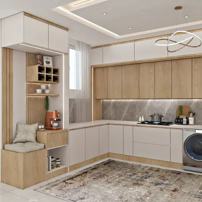 آشپزخونه مدرن با لاینرهای نوری در بهارستان