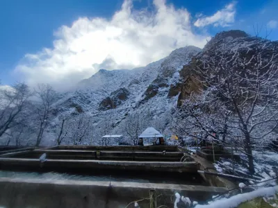 استخر ماهی در زمستان برفی