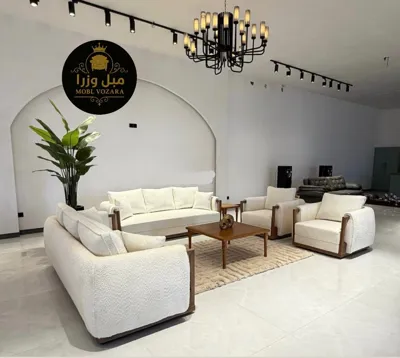 مدل کاوالی/ &nbsp;ست هشت نفره (۱+۱+۳+۳) نشیمن فوق العاده پشتی های مجزا با ویسکوز ۱۰۰٪ چوب نما راش A+ کلاف چوب نراد روسی کف اسفنج ۳۵k ویژه رنگبندی چوب و پارچه نامحدود با ۳۶ ماه ضمانت کلاف و نشیمن