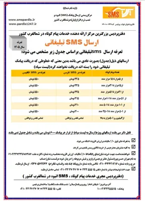 نرخ ارسال sms تبلیغاتی