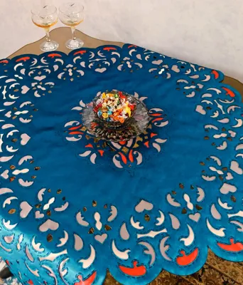 رومیزی فیروزه ای 85×85