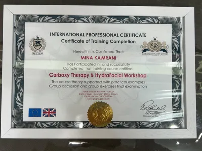 سرتیفکیت کربوکسی تراپی و هیدروفیشال